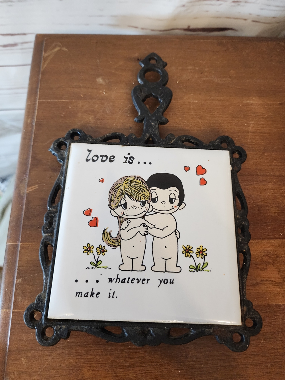 Love Is...Vintage Ceramic Wall Tile with Black Iron Frame